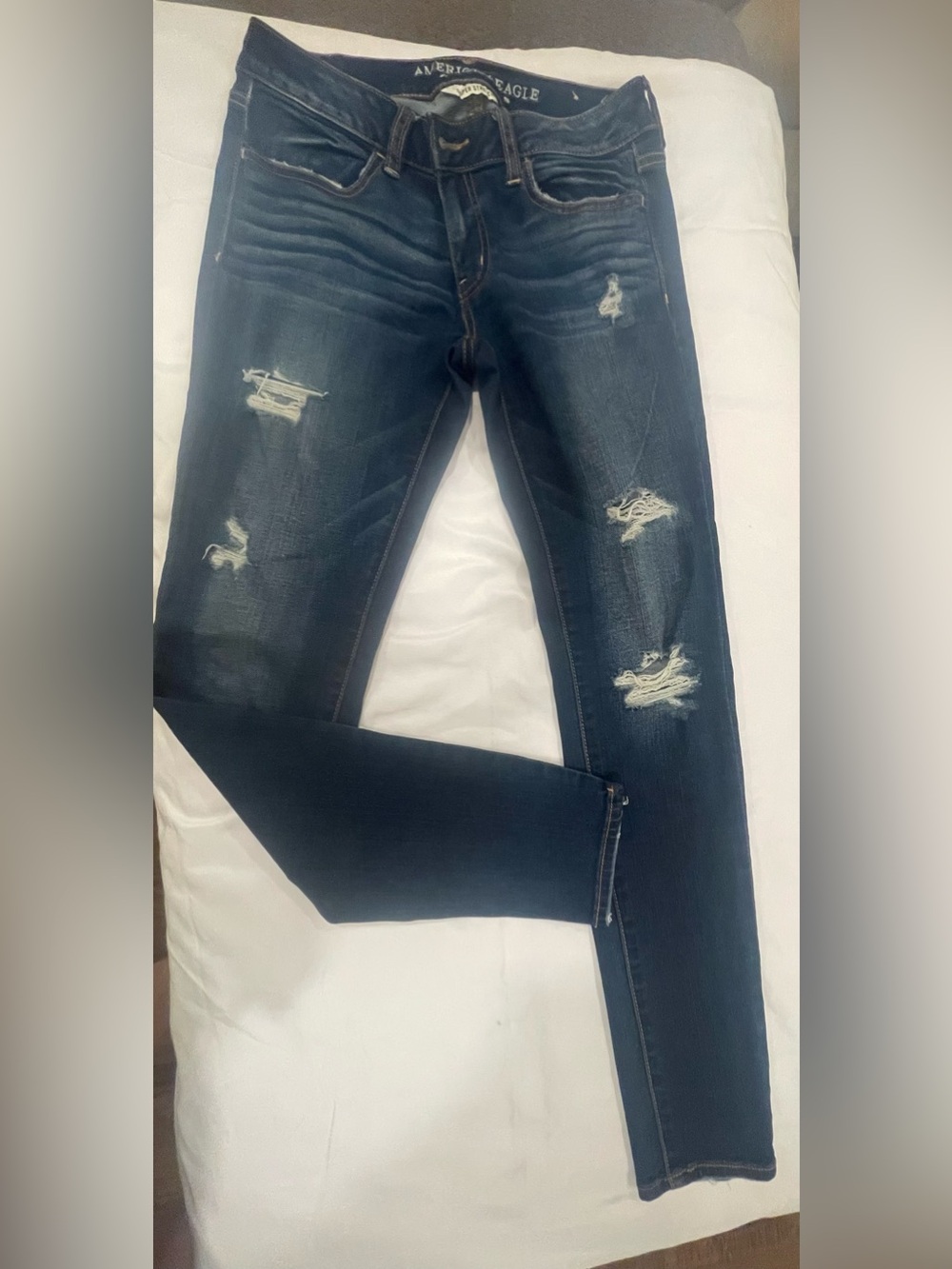 American Eagle Outfitters Dark Blue Distressed Skinny Jeans